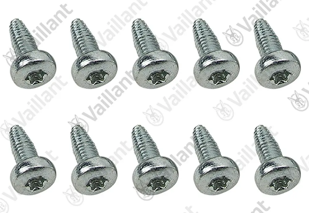 Schrauben im Set von Vaillant, zehn Stück, mit kreuzförmigem Antrieb und metallischer Oberfläche, geeignet für diverse Anwendungen.